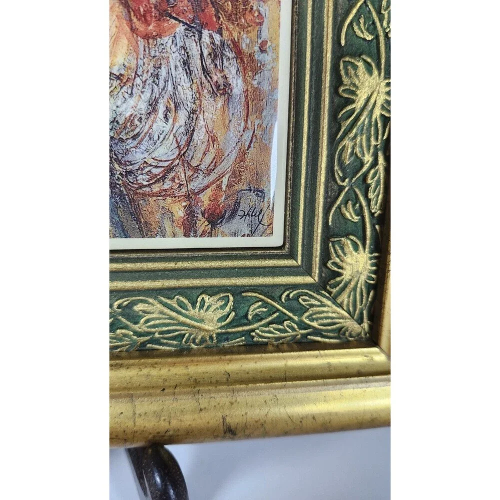2 Signed Edna Hibel Framed Ceramic Tile Pieces 